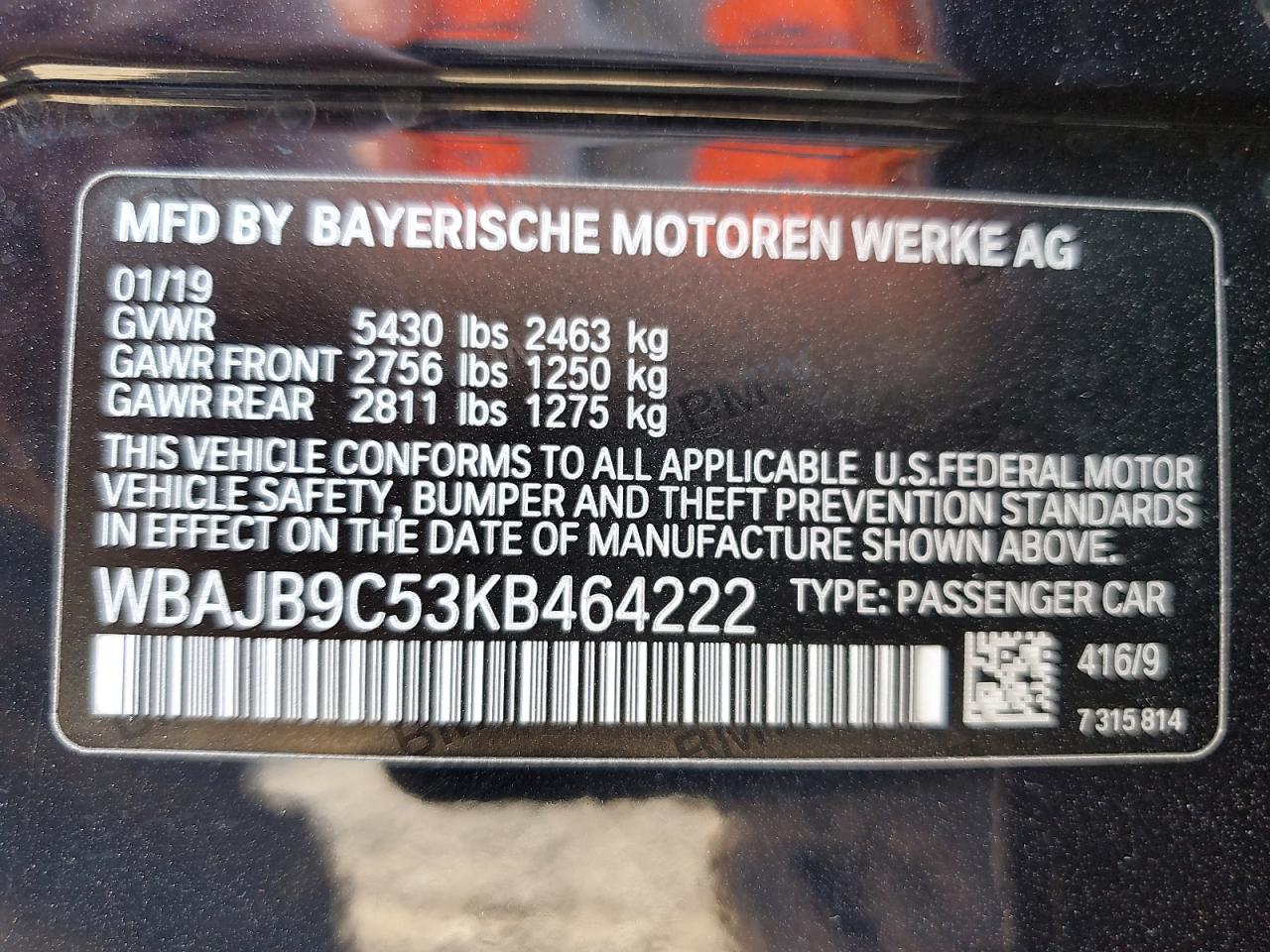 2019 BMW M550Xi VIN: WBAJB9C53KB464222 Lot: 64845755