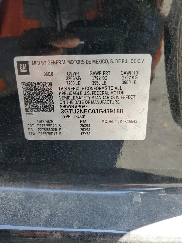 2018 GMC Sierra K1500 Slt VIN: 3GTU2NEC0JG439188 Lot: 62890845