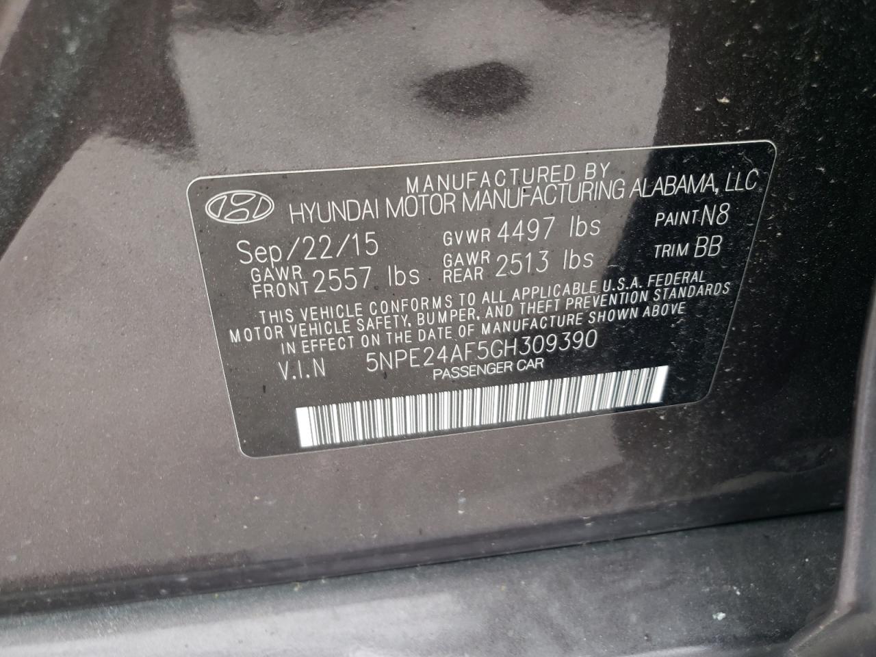 2016 Hyundai Sonata Se VIN: 5NPE24AF5GH309390 Lot: 64233425