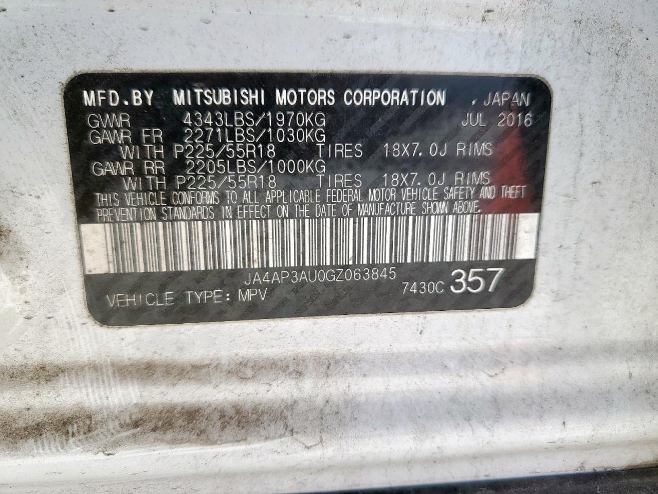 2016 Mitsubishi Outlander Sport Es VIN: JA4AP3AU0GZ063845 Lot: 65282475