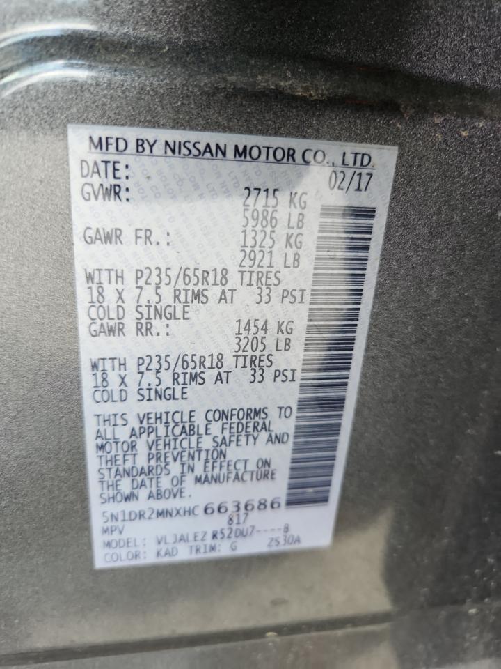 2017 Nissan Pathfinder S VIN: 5N1DR2MNXHC663686 Lot: 63541845