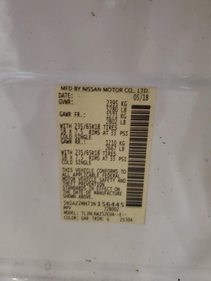 2018 Nissan Murano S VIN: 5N1AZ2MH7JN156445 Lot: 63475725