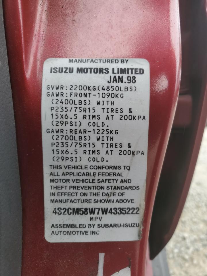 1998 Isuzu Rodeo S VIN: 4S2CM58W7W4335222 Lot: 66196855