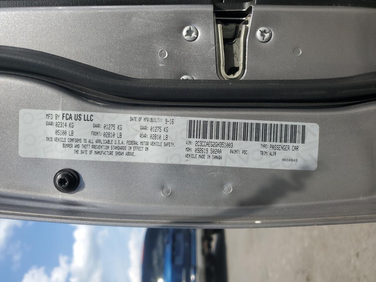 2016 Chrysler 300C VIN: 2C3CCAEG2GH351003 Lot: 63203905