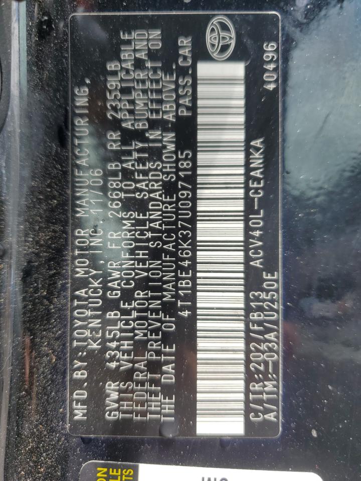 2007 Toyota Camry Ce VIN: 4T1BE46K37U097185 Lot: 66235765