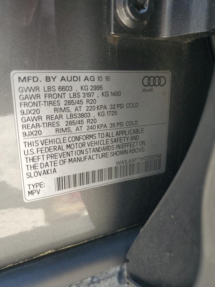 2017 Audi Q7 Premium Plus VIN: WA1LAAF71HD033754 Lot: 65236785