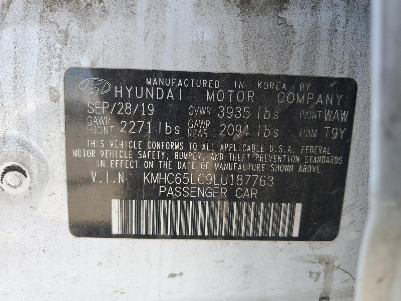 2020 Hyundai Ioniq Blue VIN: KMHC65LC9LU187763 Lot: 63350855