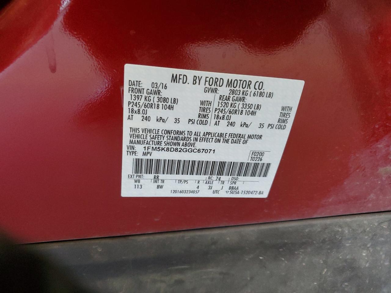 2016 Ford Explorer Xlt VIN: 1FM5K8D82GGC67071 Lot: 65229435
