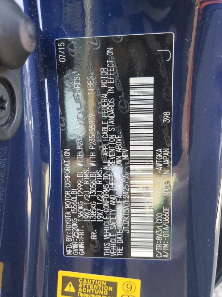2015 Lexus Rx 350 VIN: JTJZK1BA7F2425755 Lot: 64601465