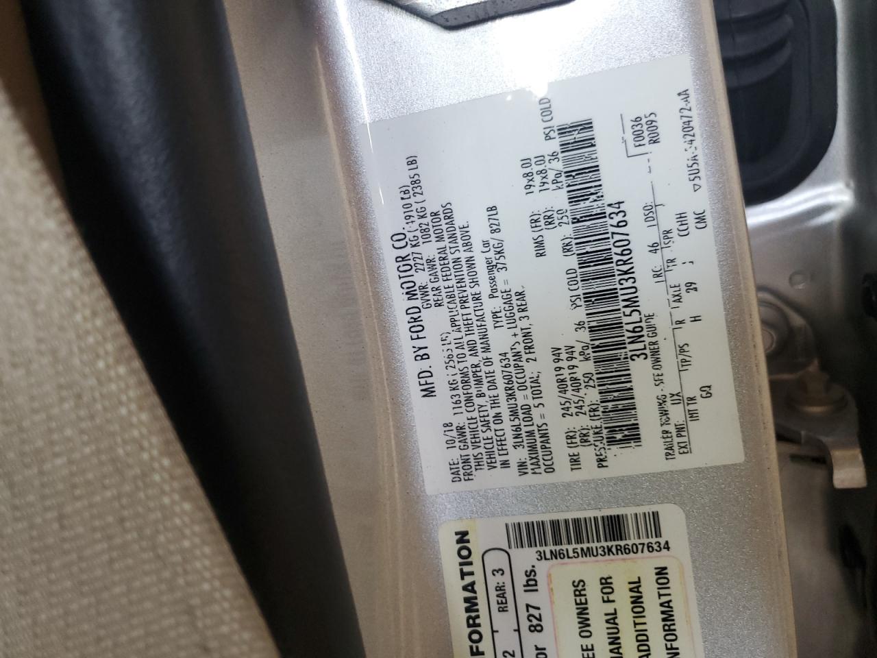 2019 Lincoln Mkz Reserve Ii VIN: 3LN6L5MU3KR607634 Lot: 63777745