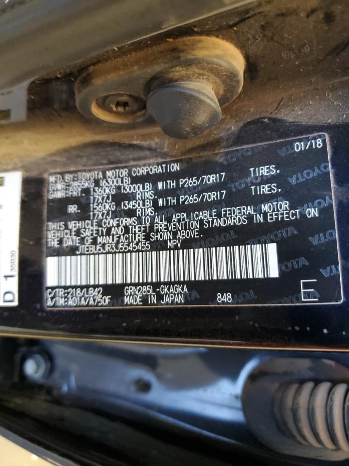 2018 Toyota 4Runner Sr5/Sr5 Premium VIN: JTEBU5JR3J5545455 Lot: 65655205
