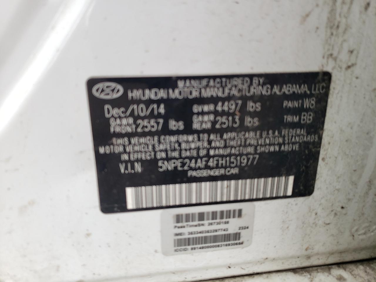 2015 Hyundai Sonata Se VIN: 5NPE24AF4FH151977 Lot: 65449345