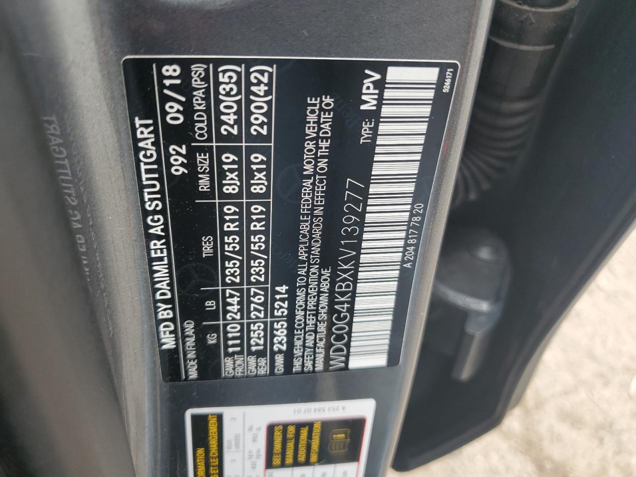 2019 Mercedes-Benz Glc 300 4Matic VIN: WDC0G4KBXKV139277 Lot: 64634285