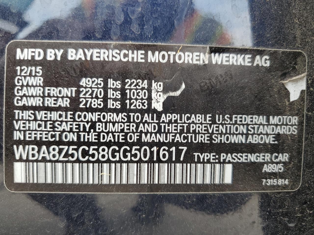 2016 BMW 328 Xigt Sulev VIN: WBA8Z5C58GG501617 Lot: 65171745