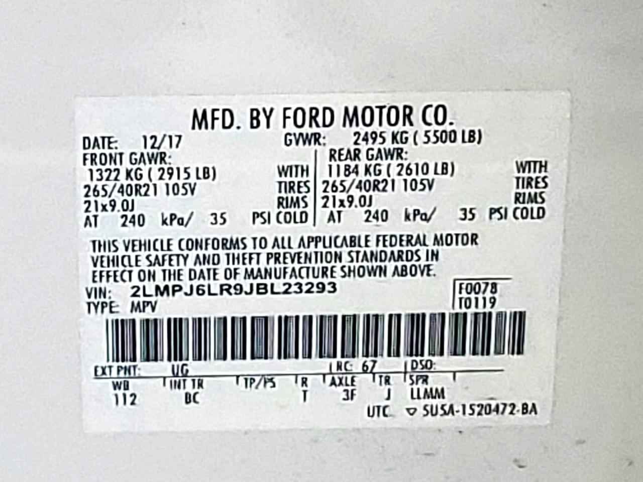 2lmpj6lr9jbl23293 2LMPJ6LR9JBL23293 2018 Lincoln Mkx Reserve
