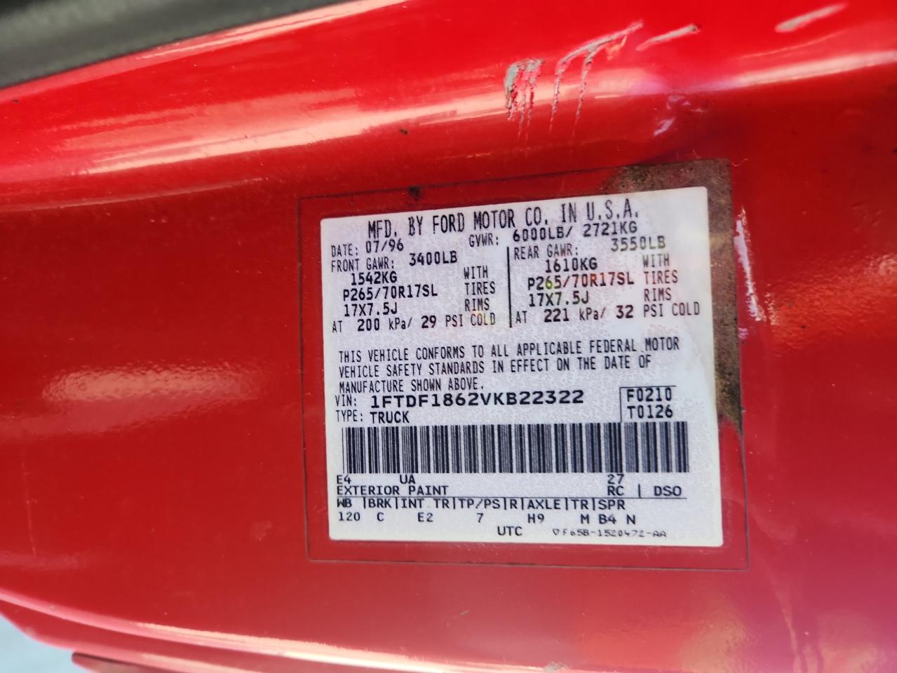 1997 Ford F150 VIN: 1FTDF1862VKB22322 Lot: 64643955