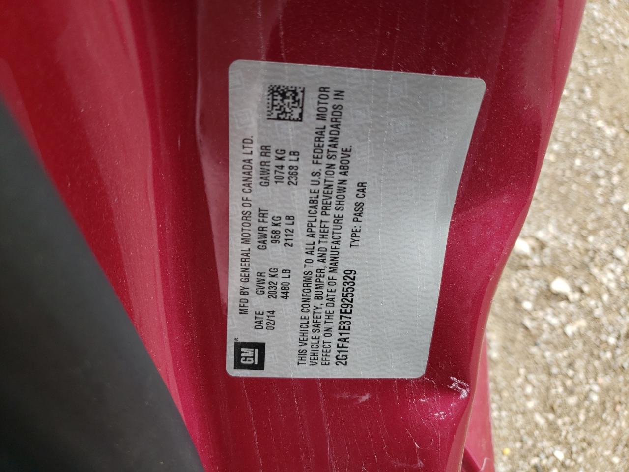 2014 Chevrolet Camaro Ls VIN: 2G1FA1E37E9255329 Lot: 65380575