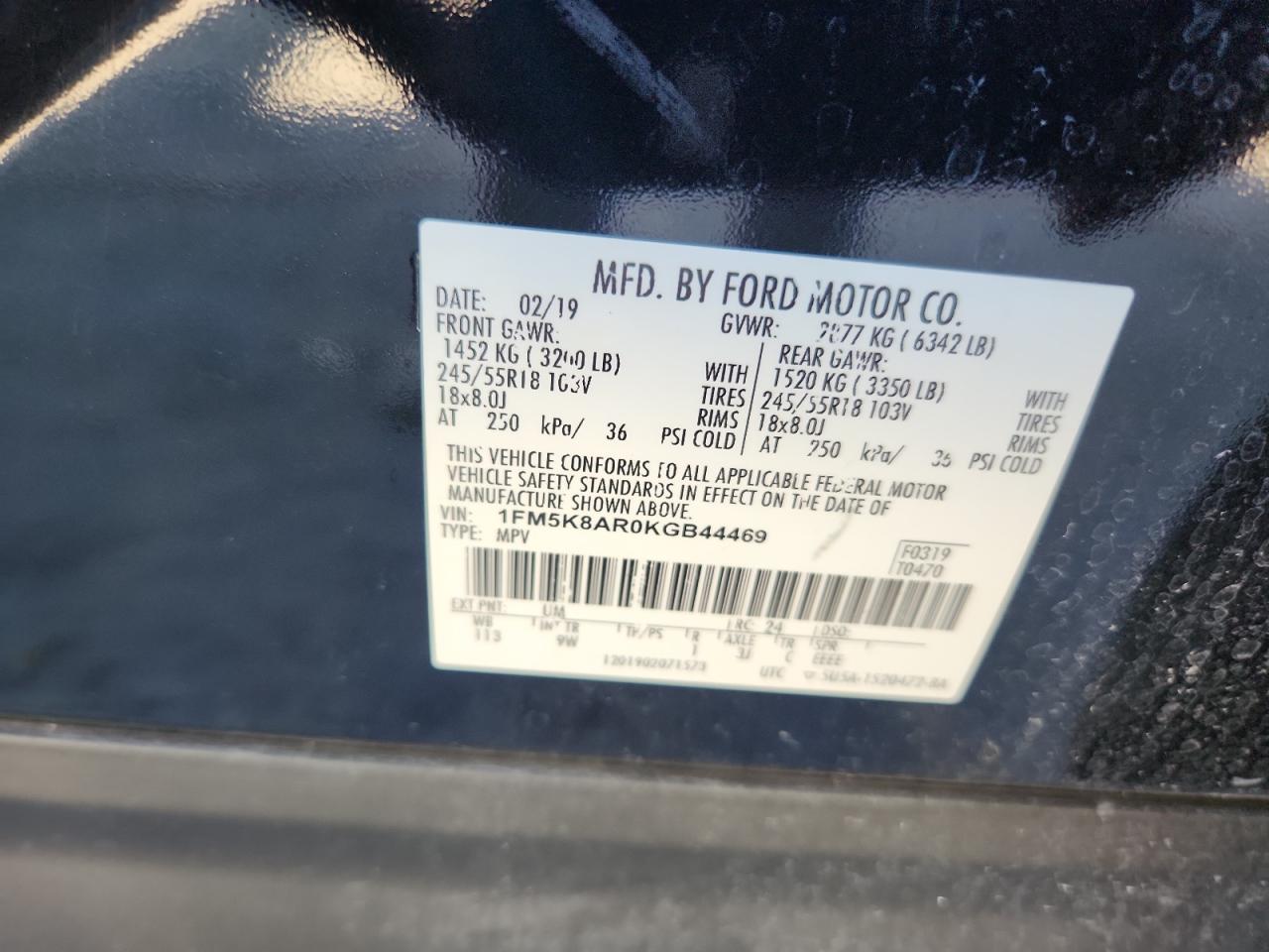 2019 Ford Explorer Police Interceptor VIN: 1FM5K8AR0KGB44469 Lot: 65368175