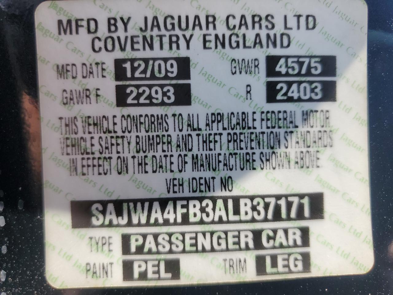 2010 Jaguar Xk Portfolio VIN: SAJWA4FB3ALB37171 Lot: 65025465