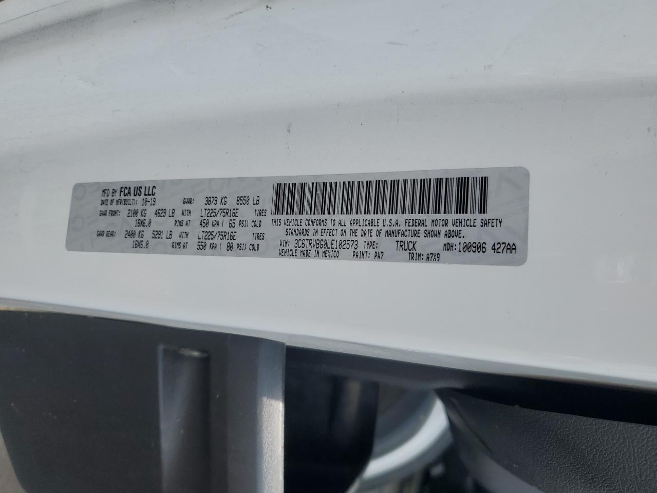 2020 Ram Promaster 1500 1500 High VIN: 3C6TRVBG0LE102573 Lot: 64362405