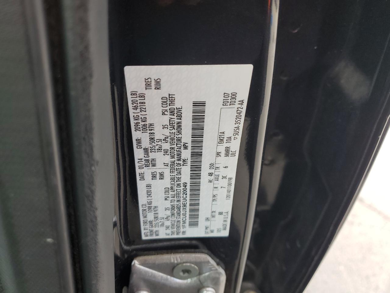 2014 Ford Escape Titanium VIN: 1FMCU0JX9EUC20049 Lot: 65236845