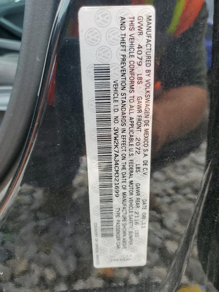 2012 Volkswagen Jetta Base VIN: 3VW2K7AJ4CM321699 Lot: 62275375