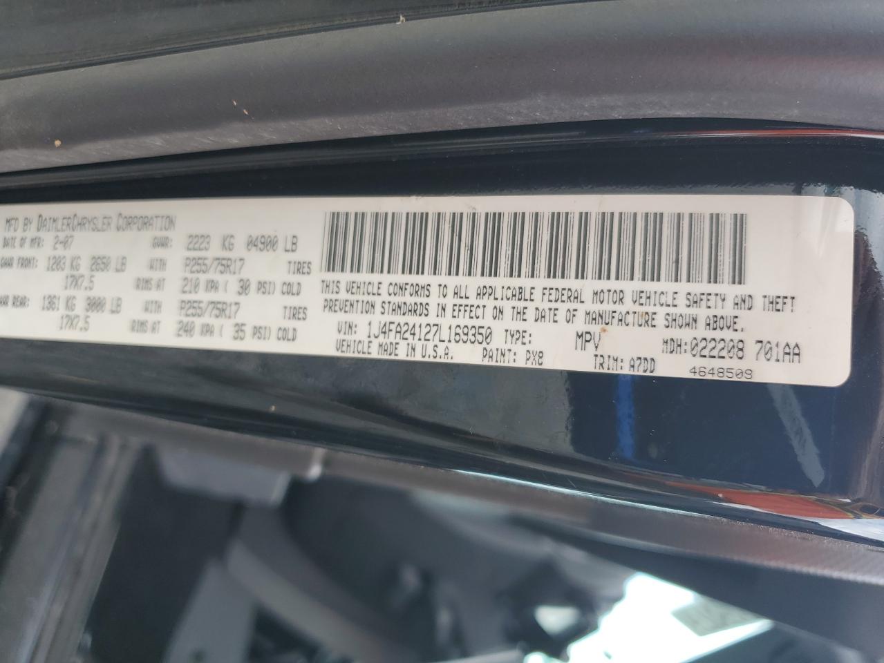 2007 Jeep Wrangler X VIN: 1J4FA24127L169350 Lot: 67050545