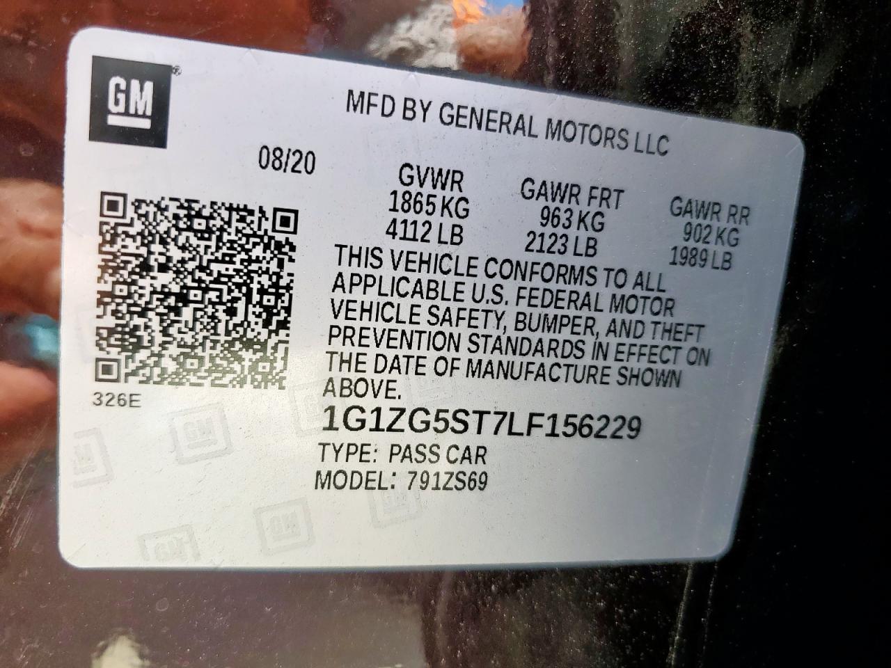 2020 Chevrolet Malibu Rs VIN: 1G1ZG5ST7LF156229 Lot: 64840245