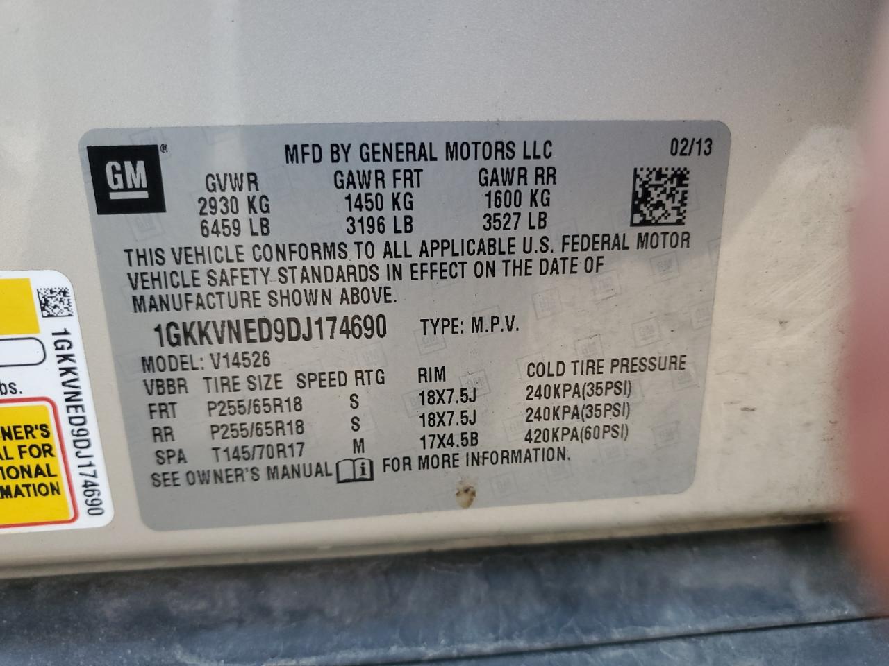 2013 GMC Acadia Sle VIN: 1GKKVNED9DJ174690 Lot: 65628125