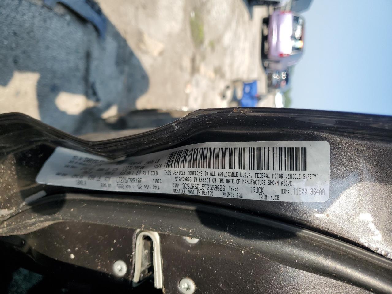 2015 Ram 2500 Slt VIN: 3C6UR5DL5FG558026 Lot: 64237575