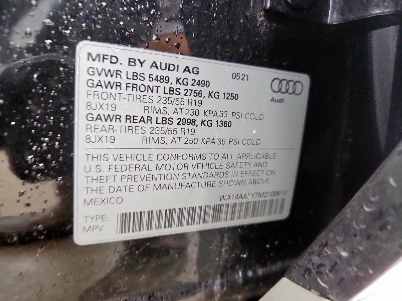 2021 Audi Q5 Sportback Premium VIN: WA14AAFY7M2100618 Lot: 63645855