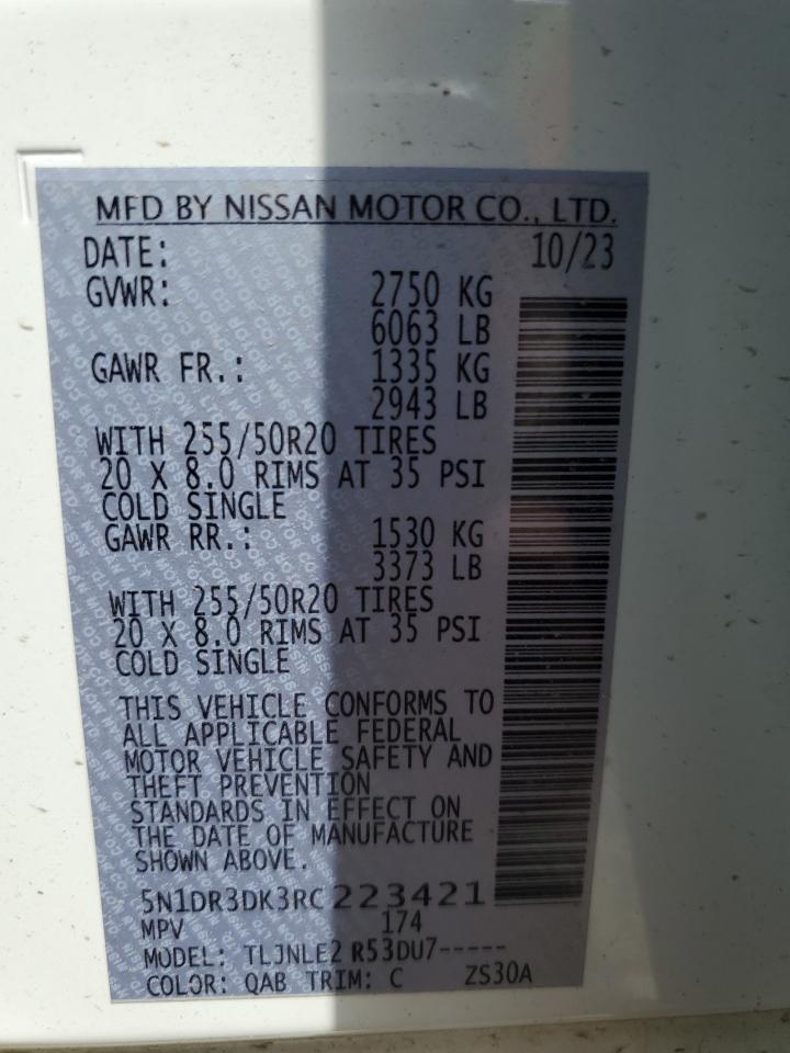 2024 Nissan Pathfinder Platinum VIN: 5N1DR3DK3RC223421 Lot: 63623065
