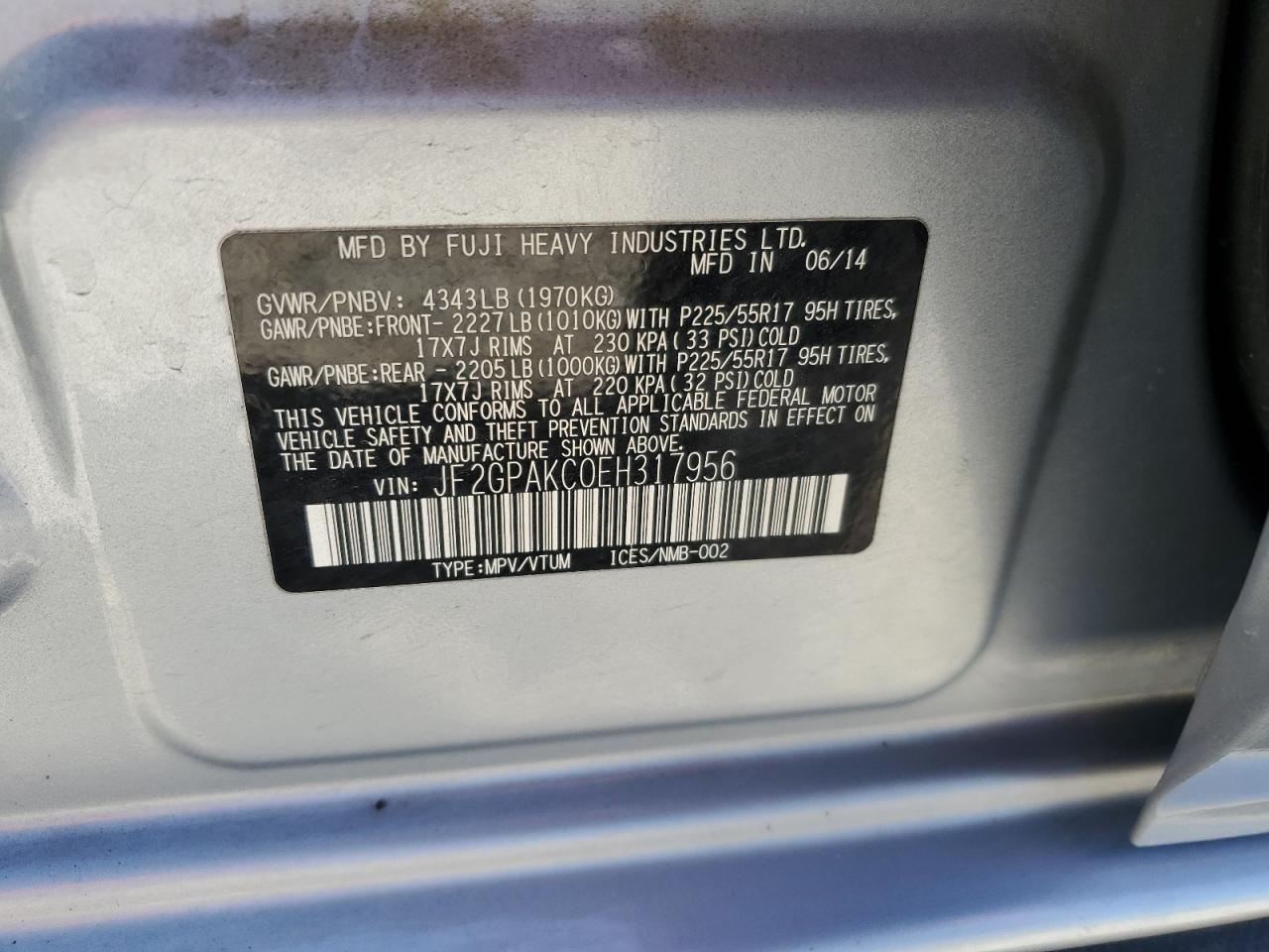 2014 Subaru Xv Crosstrek 2.0 Limited VIN: JF2GPAKC0EH317956 Lot: 64135275