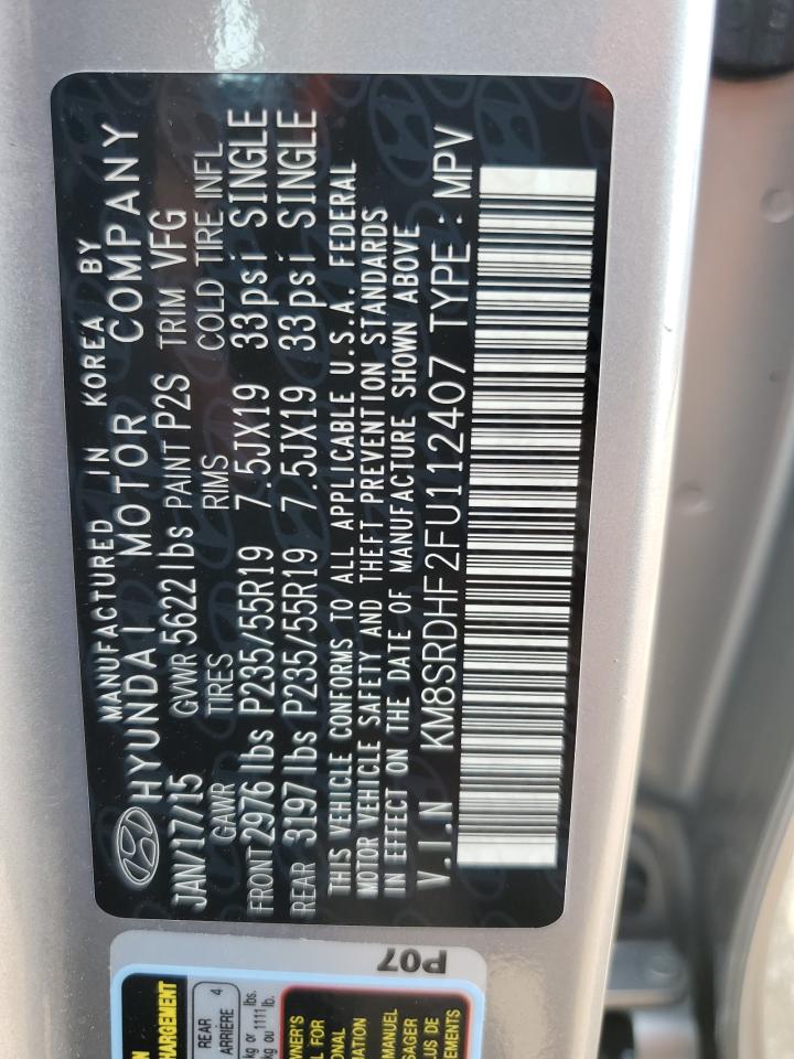 KM8SRDHF2FU112407 2015 Hyundai Santa Fe Gls