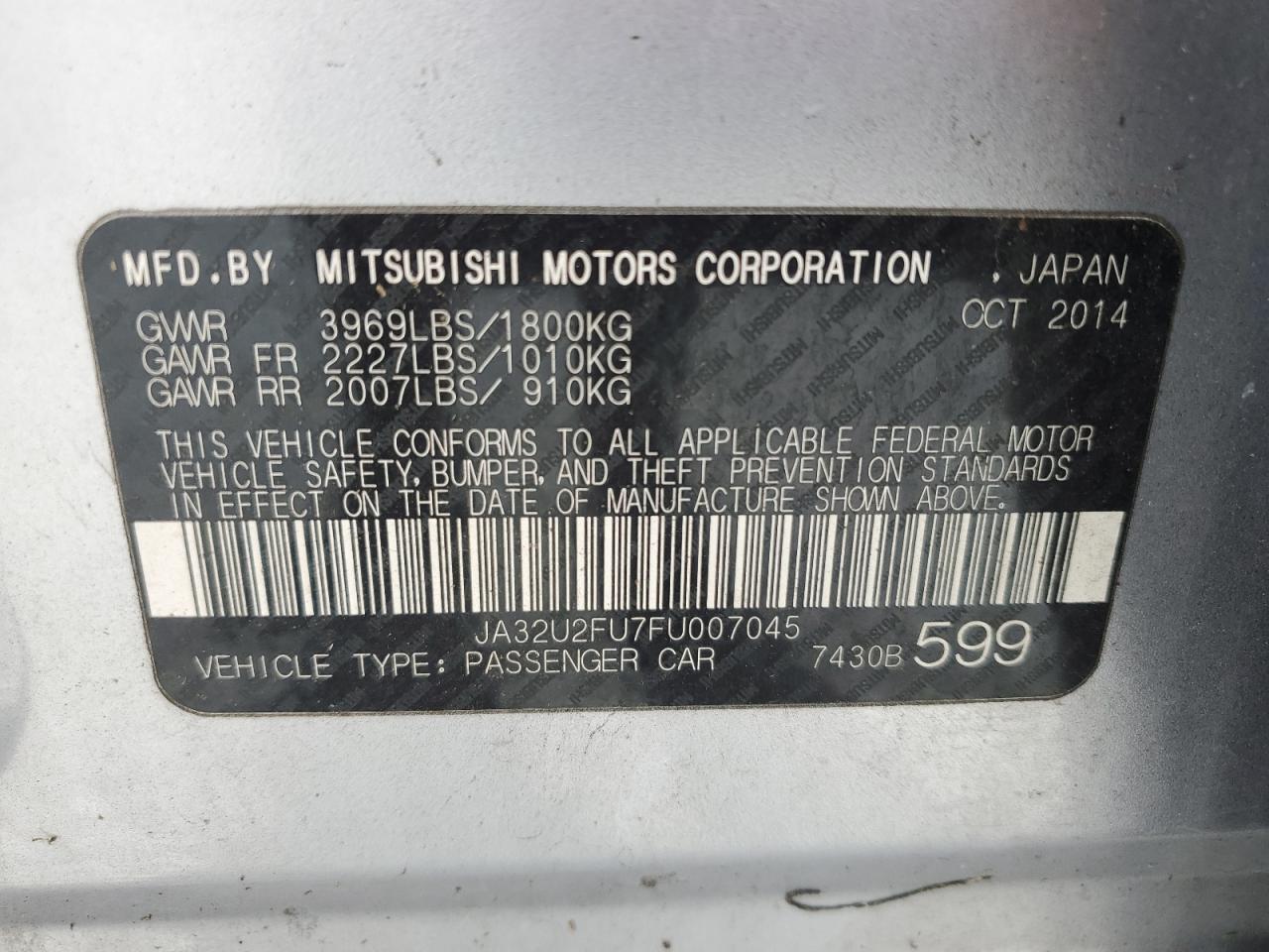 2015 Mitsubishi Lancer Es VIN: JA32U2FU7FU007045 Lot: 66496445