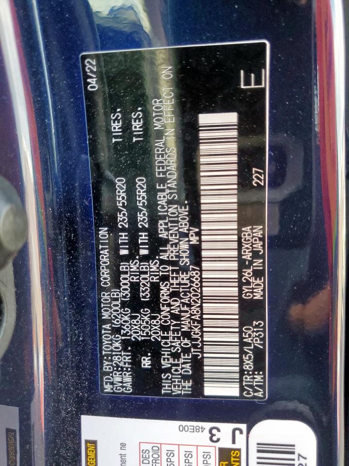 2022 Lexus Rx 450H L Luxury VIN: JTJJGKFA8N2026687 Lot: 65004865