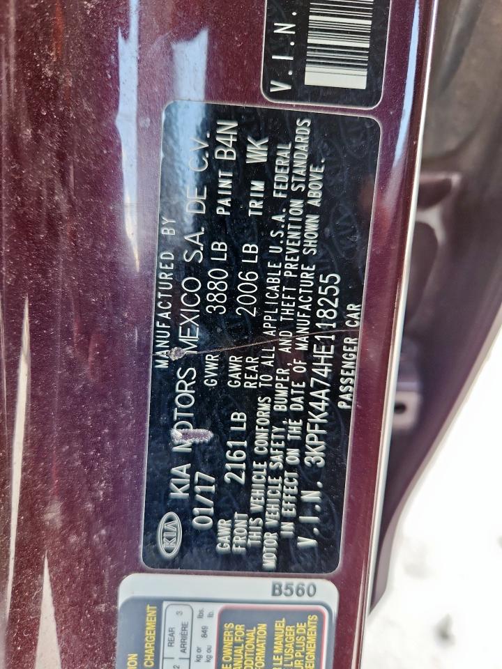 2017 Kia Forte Lx VIN: 3KPFK4A74HE118255 Lot: 64306815