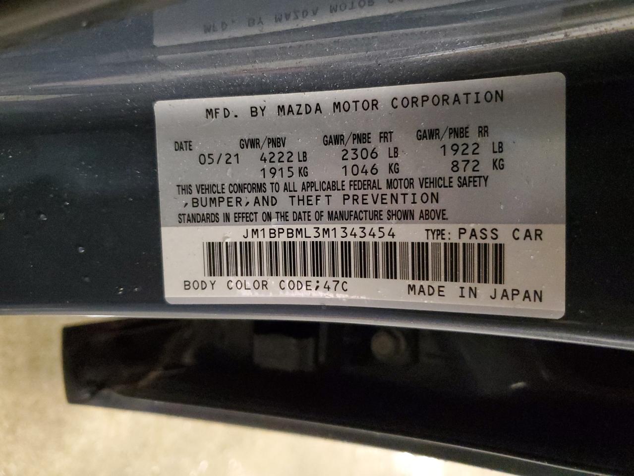 2021 Mazda 3 Premium VIN: JM1BPBML3M1343454 Lot: 64853745