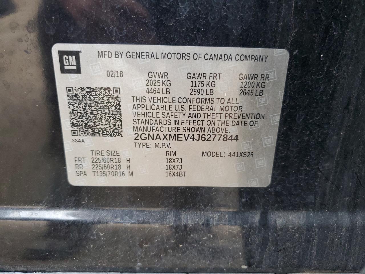 2018 Chevrolet Equinox Premier VIN: 2GNAXMEV4J6277844 Lot: 64983045