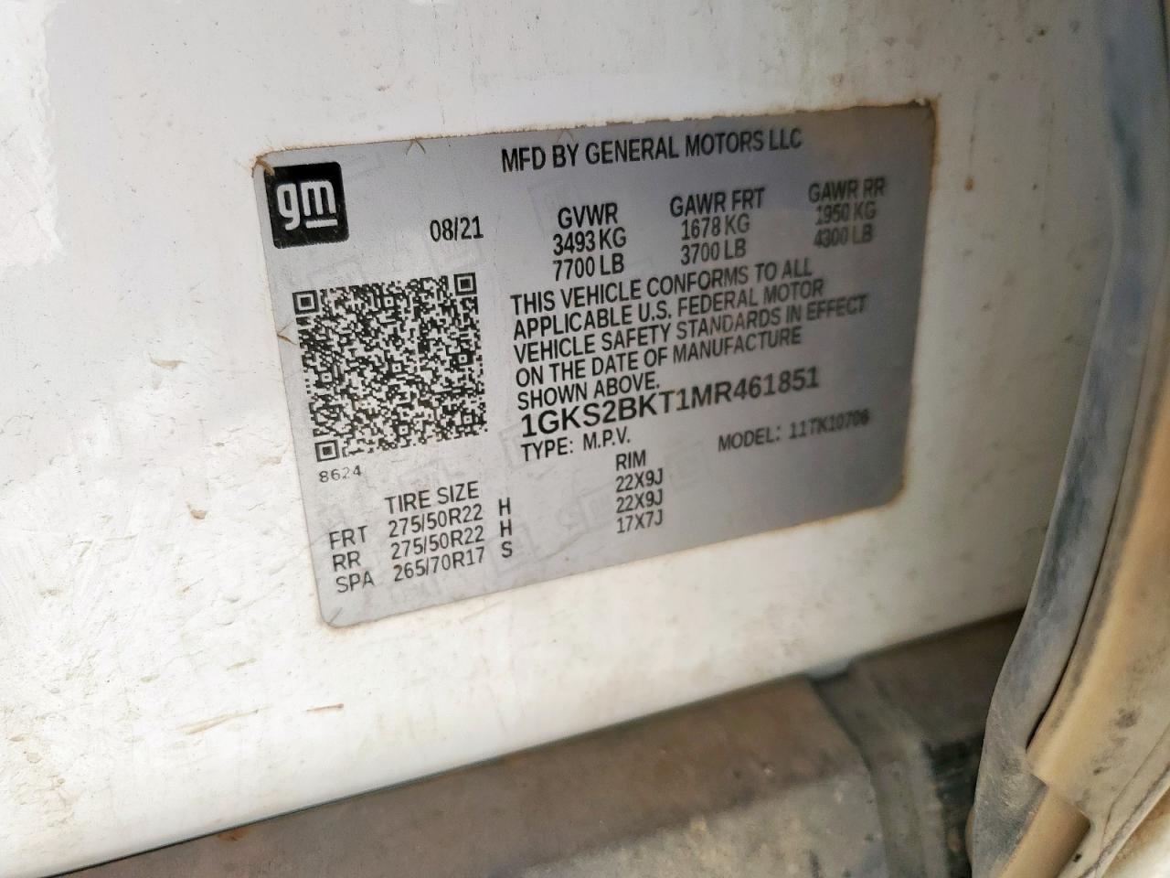 2021 GMC Yukon Slt VIN: 1GKS2BKT1MR461851 Lot: 65455675