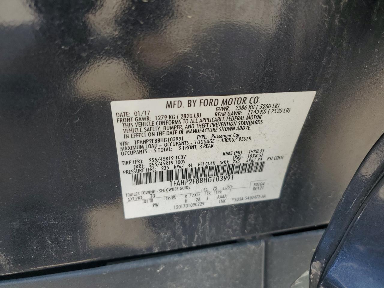 2017 Ford Taurus Limited VIN: 1FAHP2F88HG103991 Lot: 64996695