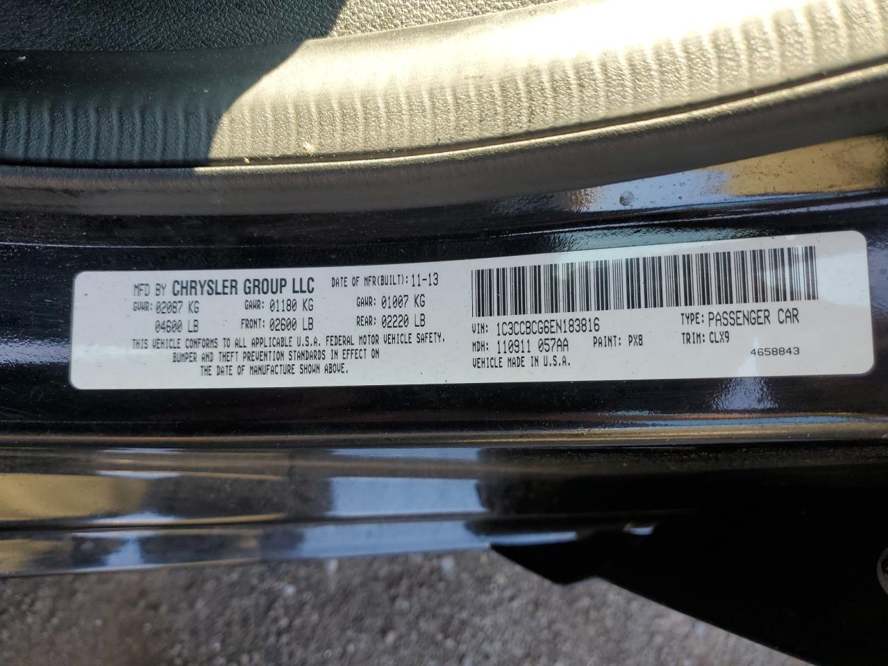 2014 Chrysler 200 Limited VIN: 1C3CCBCG6EN183816 Lot: 66429455