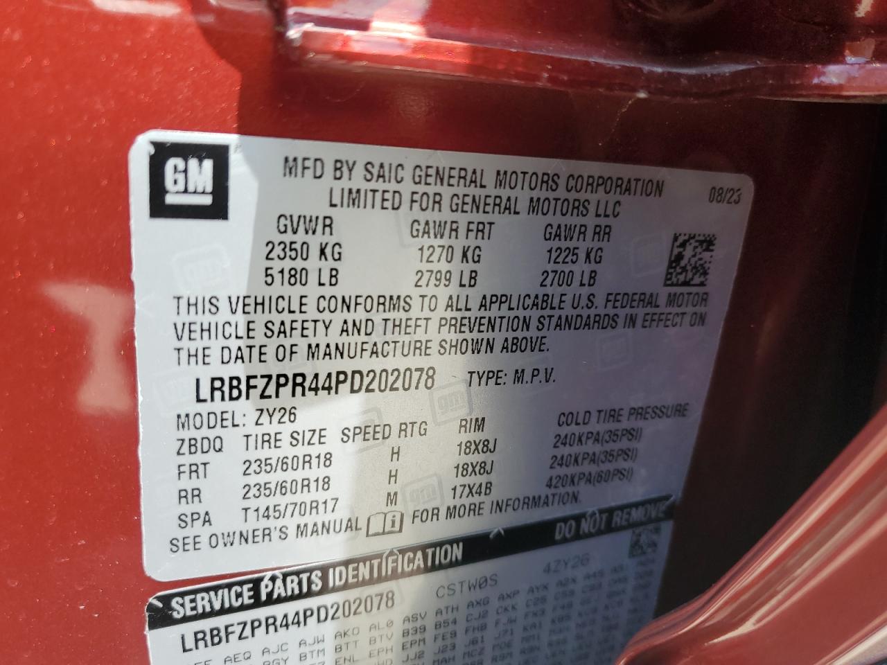 2023 Buick Envision Essence VIN: LRBFZPR44PD202078 Lot: 66443375