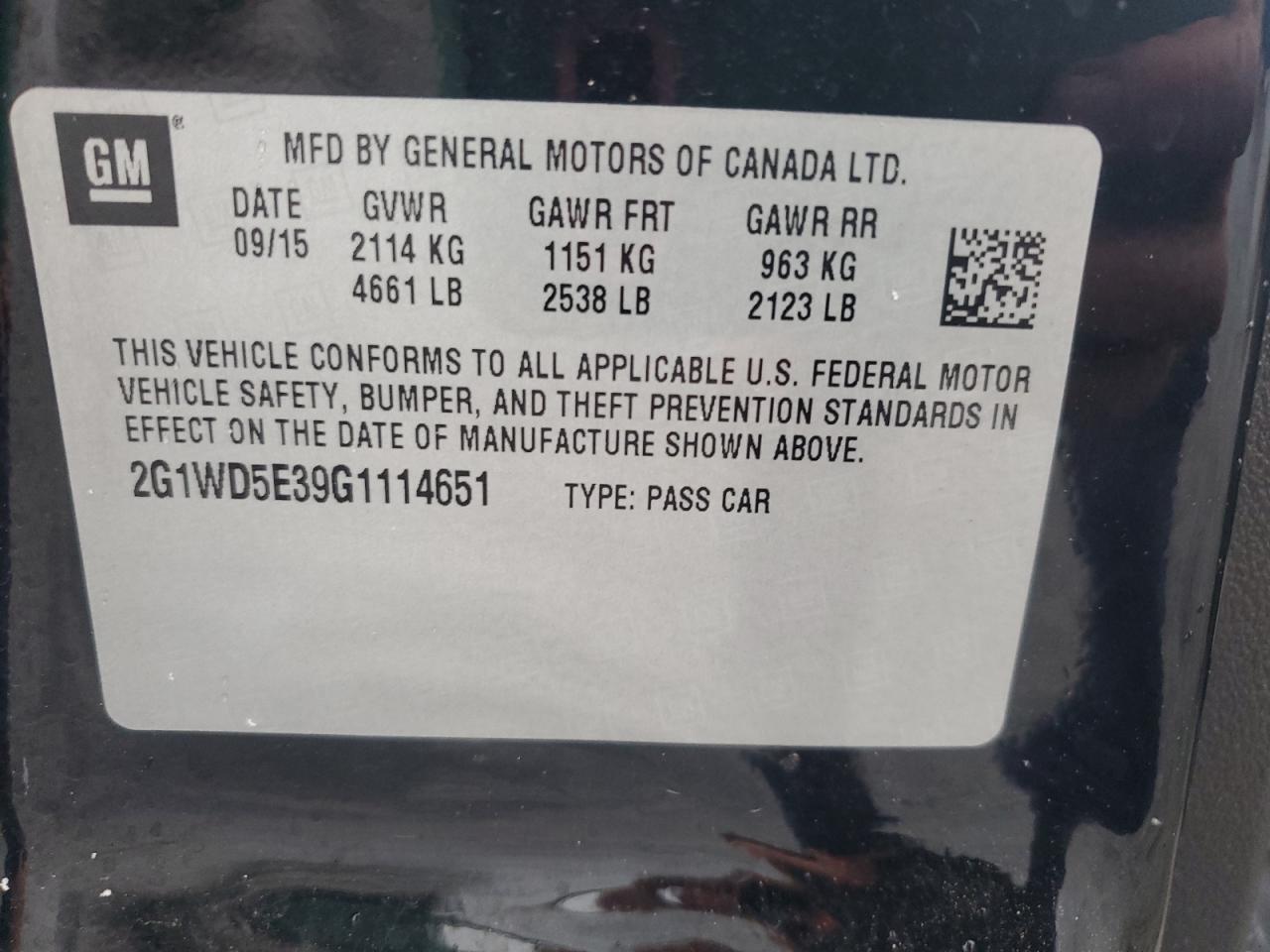 2016 Chevrolet Impala Limited Police VIN: 2G1WD5E39G1114651 Lot: 64431115