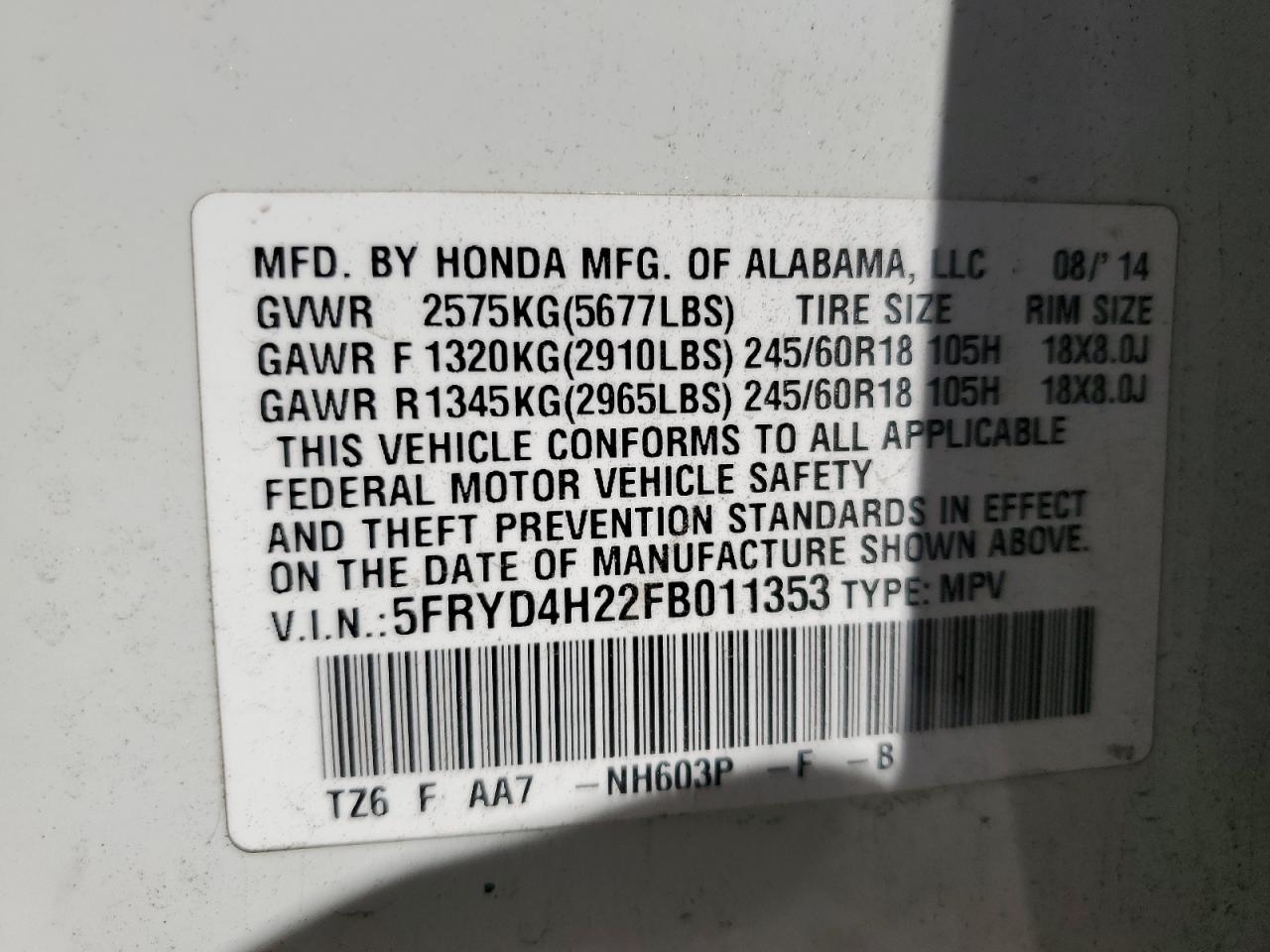 5fryd4h22fb011353 5FRYD4H22FB011353 2015 Acura Mdx