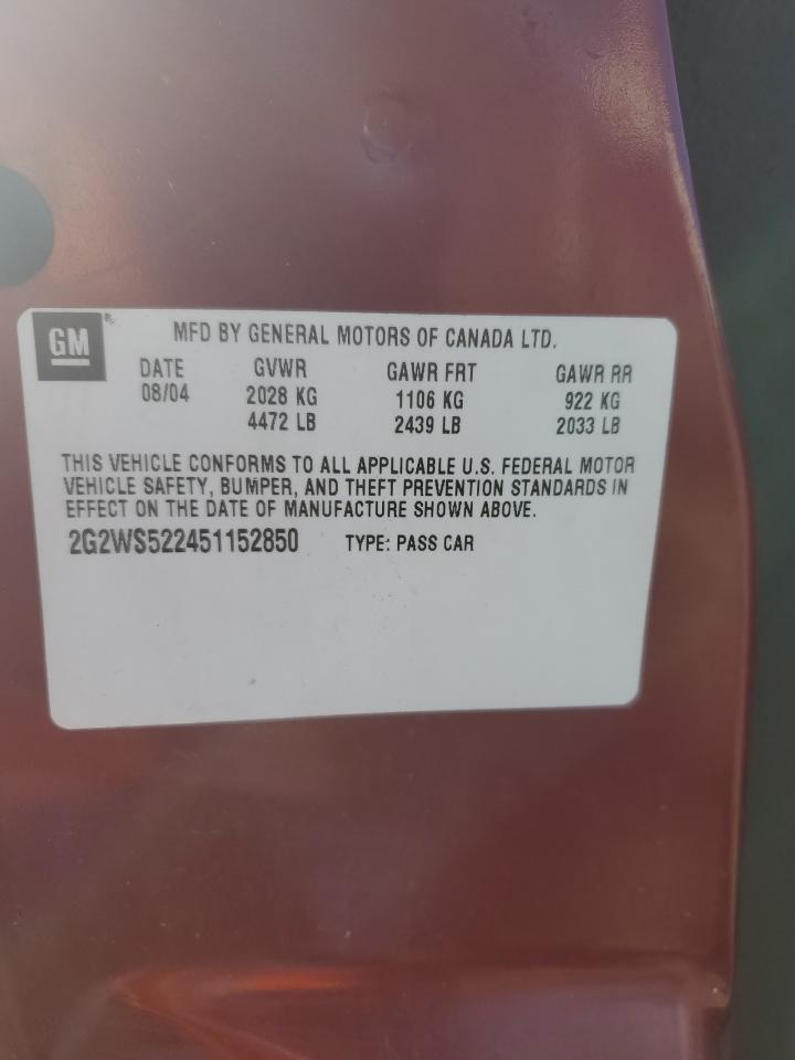 2005 Pontiac Grand Prix Gt VIN: 2G2WS522451252850 Lot: 63300755