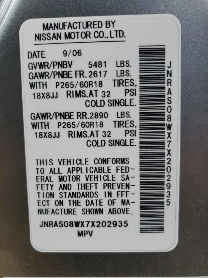 2007 Infiniti Fx35 VIN: JNRAS08WX7X202935 Lot: 64429625