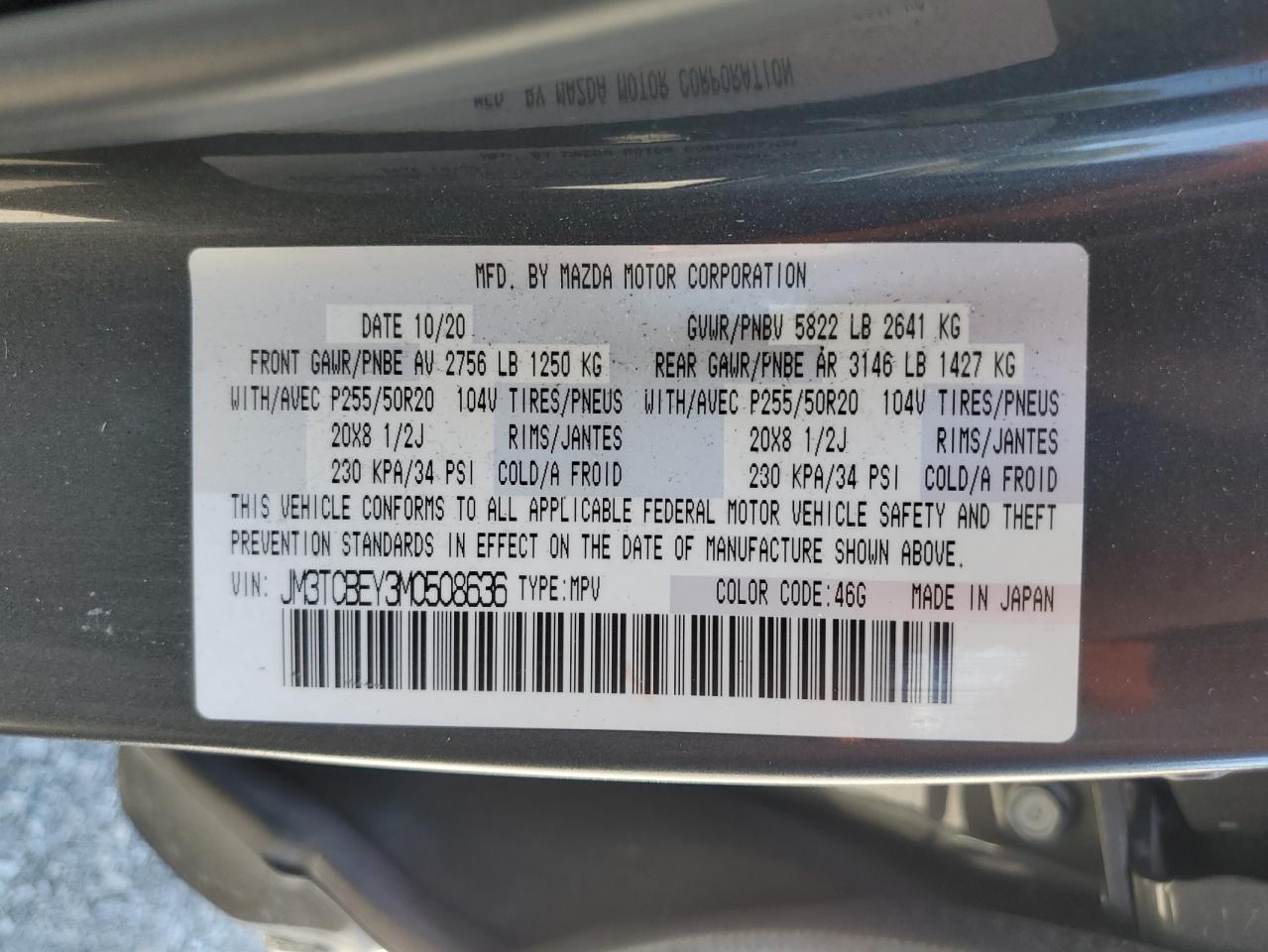 2021 Mazda Cx-9 Signature VIN: JM3TCBEY3M0508636 Lot: 64117945