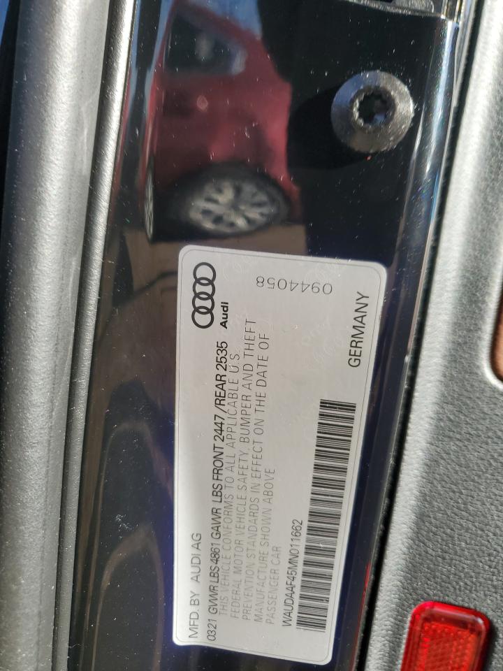2021 Audi A4 Premium 45 VIN: WAUDAAF45MN011662 Lot: 64258995