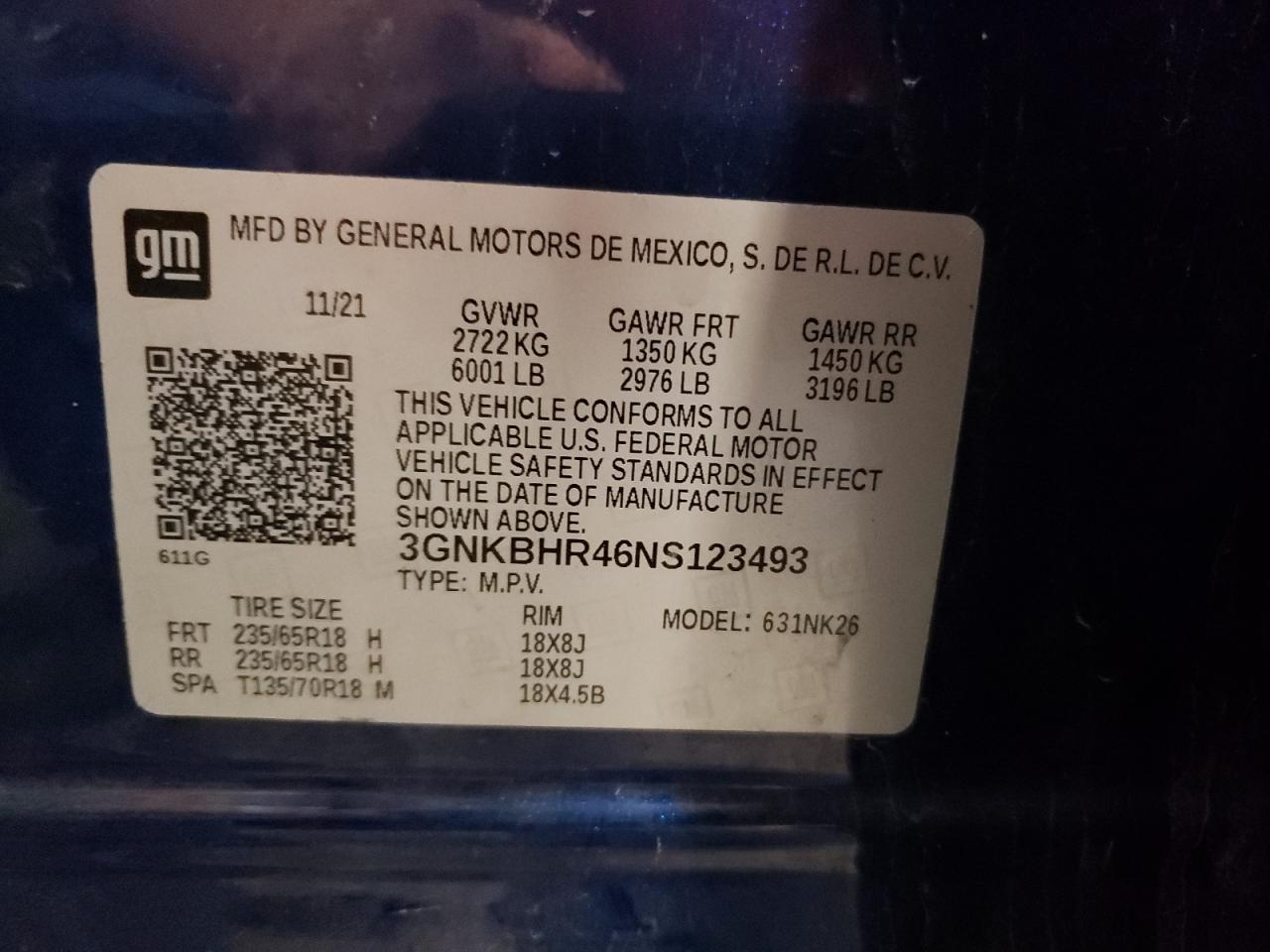 3gnkbhr46ns123493 3GNKBHR46NS123493 2022 Chevrolet Blazer 2Lt